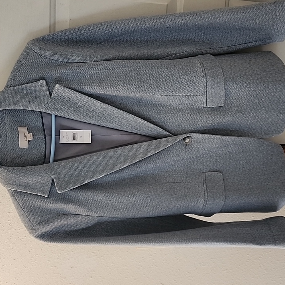 LOFT Classic Soft Blue Herringbone Blazer